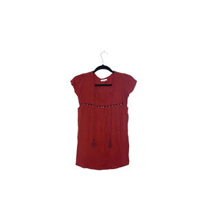 Maurices Burnt Orange Flutter Sleeve Embroidered Split Neck Top Medium Women’s